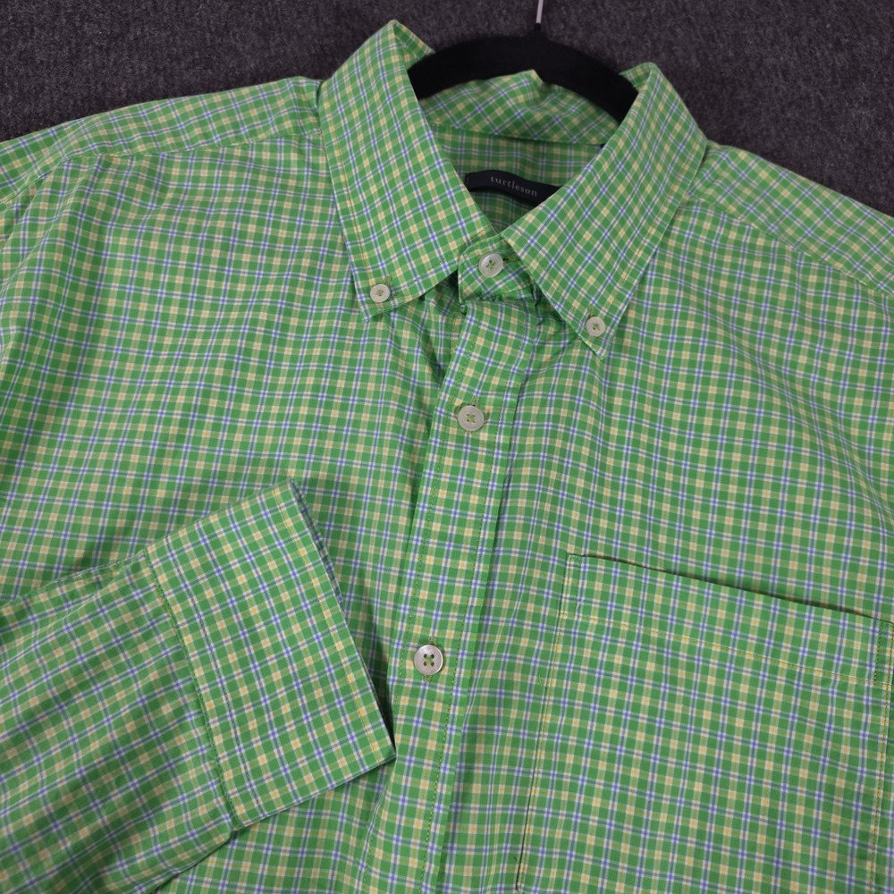 Turtleson‎ Mens Green Plaid Long Sleeve Button Down Cotton Shirt XL